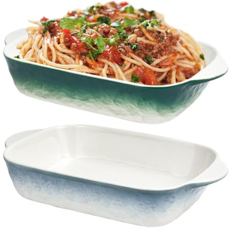 NAROSEBE 2 Pcs Bandeja Ceramica Rectangular Horno 19.2 * 13.3 * 4.5cm 650ml Fuente Horno Rectangular Bandeja Pequeña Plato Cerámica con Asas Plato para Lasaña para Gratinados y Guisos, 2 Color Bonito