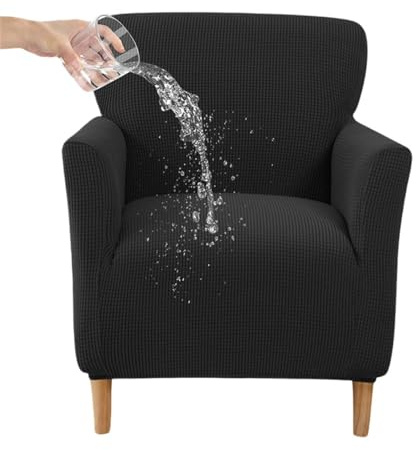 Highdi Stretch Sesselbezug Wasserdichter Sesselhusse aus Jacquard-Stoff Sofabezug mit Armlehnen rutschfest Sofa Überzug 1 Sitzer Sesselschoner für Relax-Sessel Cocktailsessel (Schwarz)