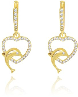 Yifnny Boucles d'oreilles en forme de cœur,Mini-boucles Étoiles en zircon cubique Bijoux pour femmes Cadeaux d'anniversaire (Dauphin or)