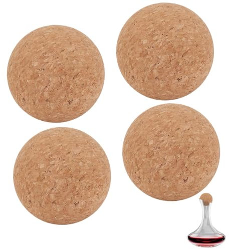OLYCRAFT 4 tappi a sfera in sughero di legno da 7 cm per bottiglie di vino e caraffe, tappo per bottiglia di vino a bocca larga, accessori per decanter di vino