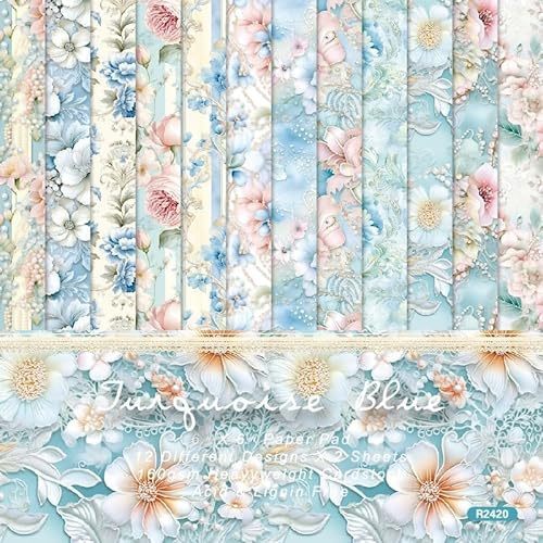 Carta Scrapbooking Fiori, 24 Fogli Floral Scrapbook Paper, 15 x 15 cm Carta Decorativa Scrapbooking Carta per Scrapbooking, Decorative Craft Paper per Journaling, Scrapbooking, Calendario, Foto, Album