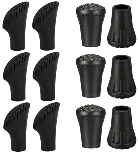WOXJENA Walking Pads - 12 Stück / 6 Paar Gummipuffer für Walking-Stöcke, Schwarz, 11 mm Durchmesser