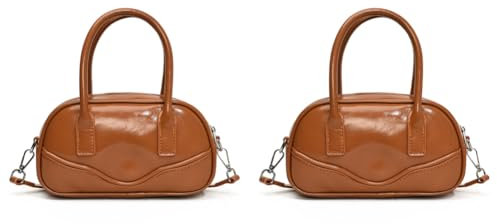 LYEAA Bowlingtasche aus PU-Leder, modisch, lässig, klein, quadratisch, für Damen, Arbeit, Einkaufen, Reisen, Braun, 2 Stück, 14.17x8.27x2.76inch