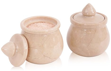 Marmor saltkällare Verona 8,9 cm handgjord uppsättning av 2 saltkvarnar, kryddbehållare för köksinredning – salt- och peppar förvaringsbox, salt- och sockerbehållare för köksbord