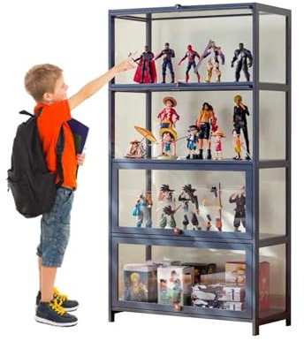 Ywanwj 4 Schichten vitrinenschrank Bambus-Aufbewahrungsschrank, Vitrine mit AcryltüR, Curio-SchräNke, Flip-Schranktür-Design, ist staubdicht und leicht zu reinigen Sich für Schlafzimme Eckvitrine