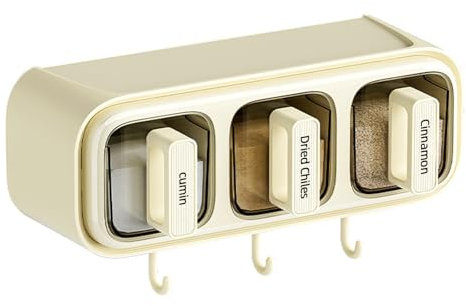 3 Pezzi Barattoli Spezie per Cucina, Contenitori con Cucchiaio a Parete/d Appoggio, Utensili e Forniture per Spezie con Dieci Tag e Gancio
