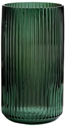 Premium Thickened Green Glass Vase, Ribbed, Rustic Home Decor, Green Decorative Vase, Oblong Shape, Perfect for Shelf, Table, Entryway, Housewarming Party, 9.5 x 9.5 x 19.5 cm, 540g