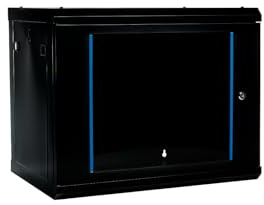 Netzwerkschrank 19 Zoll 9HE I 450 mm Tiefe I Serverschrank Schwarz montiert | Wandmontage I abschließbare Glastür I voll montiert I 100 kg Traglast I 600×450×503 mm (Schwarz - 45cm, 9HE)