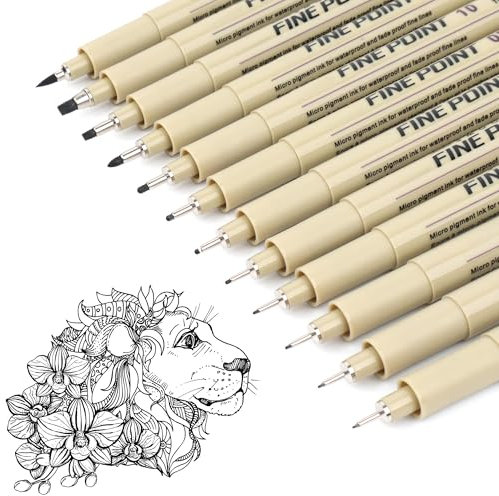 MLACXLT 12 Stück Fineliner Set Schwarz, Zeichenstifte in Verschiedenen Stärken, Kommt Mit Einem Pinsel, Einer Fineliner-Spitze und Einer Kalligraphie-Spitze, Journaling Zubehör zum Malen und Zeichnen