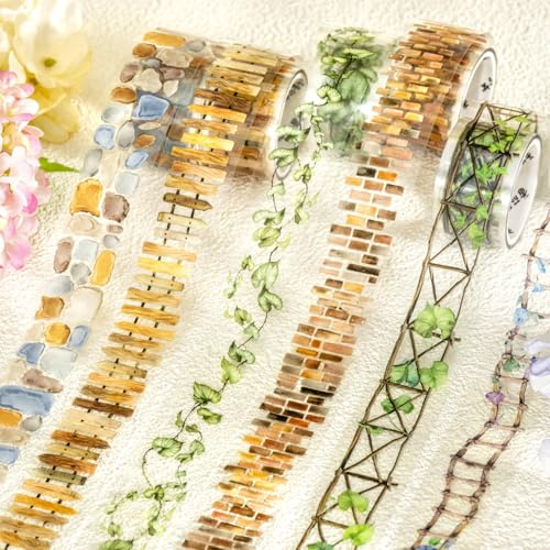 MisKepaa Accessori per Scrapbooking Set di Adesivi, 6 Rotoli di Adesivi Washi Tape PET, Nastri Floreali per Accessori Scrapbook, Bullet Journal, Scrapbooking, DIY Crafts, Pittura (Garden Path)
