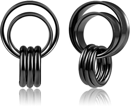 DOEARKO Ohr Flesh Tunnel mit Ringen Double Flared Ohren Tunnel Plug Edelstahl Ohr Gewichte Ohr Expander Ohrpiercing Gestreckte Schmuck für Frauen und Männer (Schwarz,14mm)