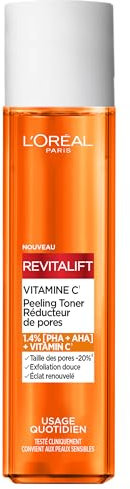 L'Oréal Paris - Exfoliant Doux - Réducteur de Pores - Formule Enrichie en Vitamine C - Resserre les Pores et Illumine le Teint - Tous Types de Peau - Revitalift - 180 ml