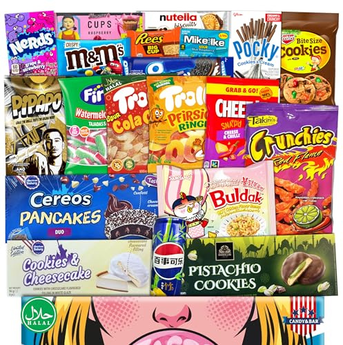 Halal Süßigkeiten Box | 20er Candy Mix mit Halal zertifizierten Snacks | Internationale Süßigkeiten Geschenkbox für Kinder & Familie | Candy & Bar®