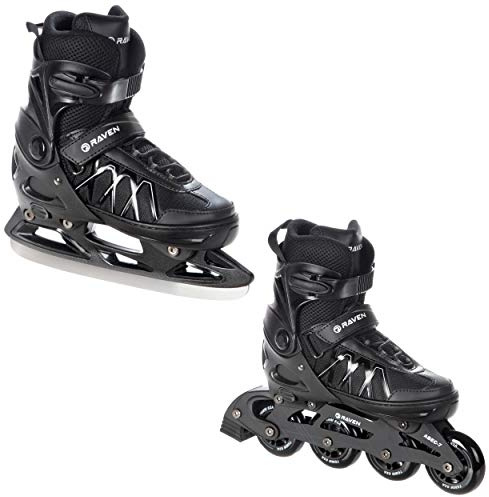 RAVEN Expert 2in1 Schlittschuhe Hockey Inline Skates Inliner für Kinder und Erwachsene verstellbar (Black, 43-46 (28-30,5cm))