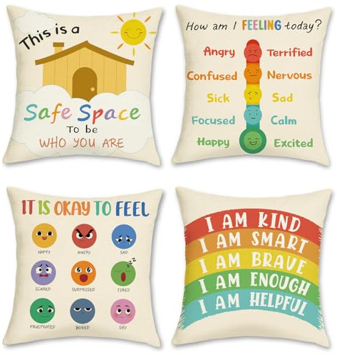 COZZSNUGE Fundas Cojines Niños Rincón Relajante, Fundas de Almohada Sol Arcoíris Poliéster Decorativas para Sofá Cama Hogar Aula Rincón de Lectura 45 x 45 cm Juego de 4