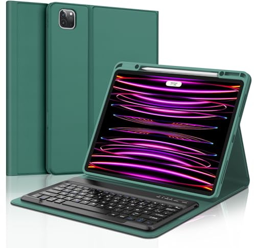SENGBIRCH Funda con teclado para iPad Pro 12.9 6/5/4./3ª generación - Teclado QWERTZ alemán Magnético Inalámbrico Bluetooth Desmontable para iPad Air de 13 (M3 2025/M2 2024), Verde Oscuro