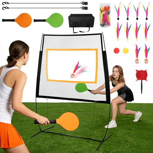 2 en 1 Juego de Red de Bádminton y Pickleball, Juego de Bádminton de Interior, Altura Ajustable 1.8-2.25m, con 2 Raquetas, 2 Pelotas de Pickleball, 10 Volantes y Bolsa, para Exterior, Jardín, Playa