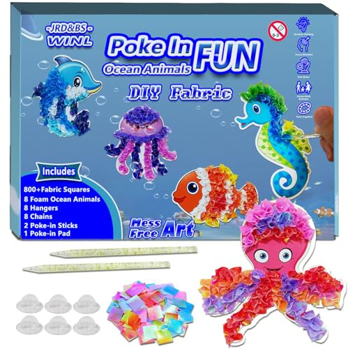 JRD&BS WINL Poke in Art Kit for Kids Ages 4-8 Creative DIY Craft Toy for 6 7 8 9 10 Old|Mess-Free Craft Great Gift for Boys & Girls Educational Toys for Children DIY Gifts (Ocean Animal)