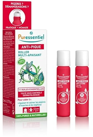 Puressentiel - Anti Pique - Duo Roller Apaisant aux 11 Huiles Essentielles - BIO - Aide à apaiser et calmer les peaux irritées par les piqûres - Actifs 100 pourcent Naturels - 2 x 5 ml