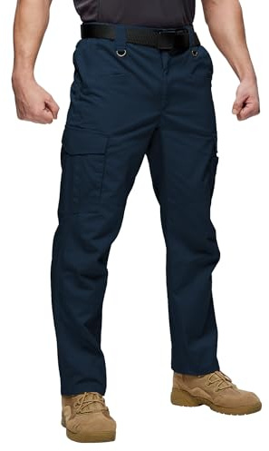ZITY Pantalon de travail robuste pour homme - Pantalon cargo extensible - Pantalon tactique de sécurité avec plusieurs poches - Taille semi-élastique, bleu marine, 34W / 32L