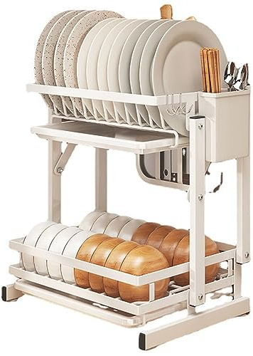 Köksdränering med 2 nivåer, liten dränering i rostfritt stål för köksbänkskivan, dräneringsyta med bestickhållare och skärbrädshylla – perfekt som köksorganisatör.