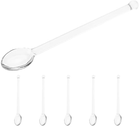 WESIEVYA Set 6 Cucchiai in Vetro Trasparente per Mescolare Tè, Caffè e Cocktail, Cucchiaini da Dessert Resistenti al Calore, Accessori per Casa e Feste