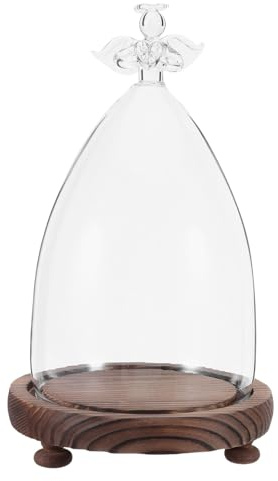 HOLIDYOYO Campana di Vetro con Base in Legno, Campana di Vetro Trasparente per Fiori Perenni, Decorativa per Piante, Piante Grasse E Decorazioni Fai da Te