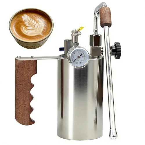 Macchina per schiuma di caffè, montalatte professionale, macchina schiumare acqua bollente, capacità 100-500 ml, manometro, manico in legno, per latte macchiato, cappuccini