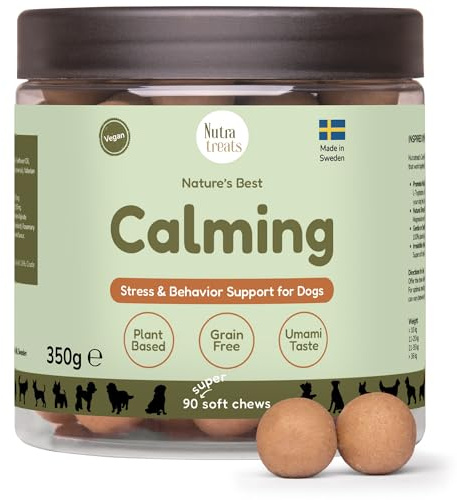 NUTRATREATS Calming Hundekausnacks 90 Stück - für Entspannung und Emotionale Ausgeglichenheit - weiche, pflanzliche, beruhigende Kausnacks für Hunde mit L-Tryptophan, grünem Tee und Baldrian - vegan