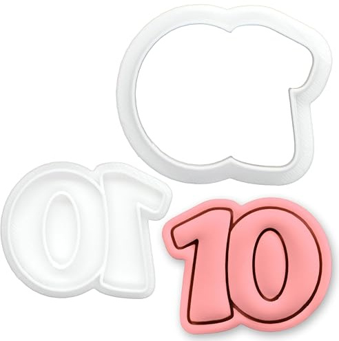 BAKERLOGY Number 10 Mini Cookie Cutter & Stamp Set – Double Digit Milestone Baking Tool for Birthdays, Anniversaries, Graduation, Cupcake Topper & Fondant Decoration