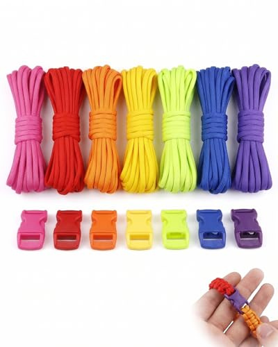 YIPFEN 7 pcs Cuerda Paracord Set Ideal para el Aire Libre Camping trenzar Pulseras y Llavero