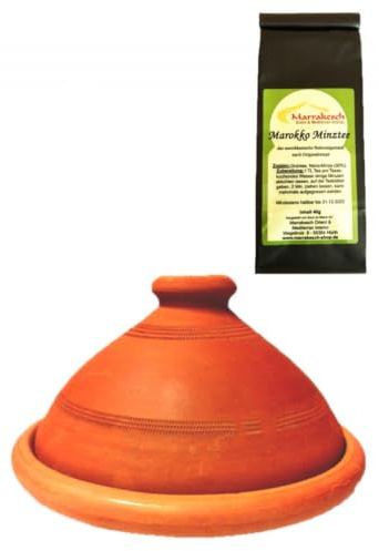 2er Set Marokkanische Tajine Tagine Tuareg mit Minztee aus Ton 30 cm