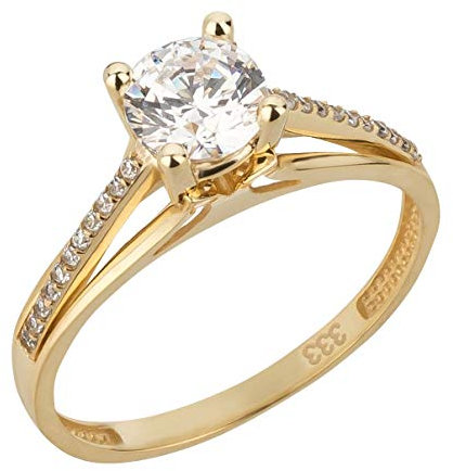 Ardeo Aurum Damenring aus 333 Gold Gelbgold mit Zirkonia im Brillant-Schliff Solitär-Ring Verlobungsring