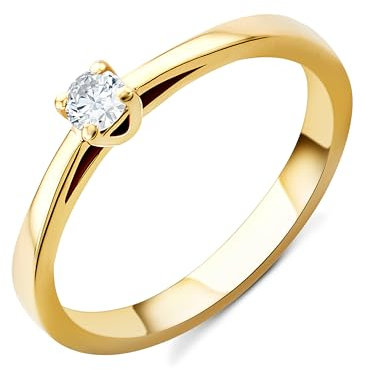 Orovi Anillo de compromiso de oro amarillo de 14 quilates (585) y diamantes de 0,1 quilates para mujer, hecho a mano en Italia, Oro, Diamante