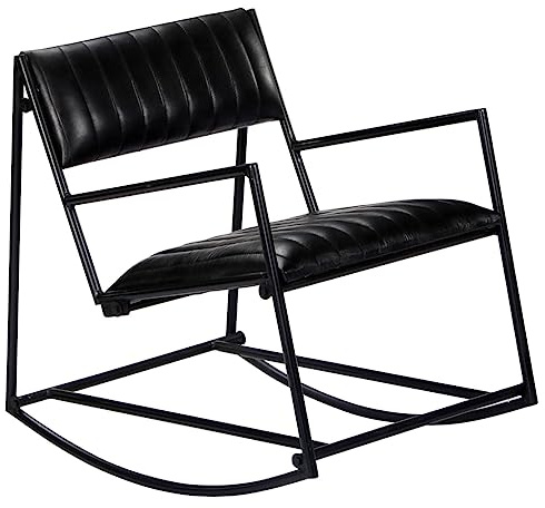 vidaXL Schaukelstuhl Schaukelsessel Schwingsessel Relaxsessel Relaxstuhl Polsterstuhl Ruhesessel Schwingstuhl Schaukel Sessel Schwarz Echtleder Eisen