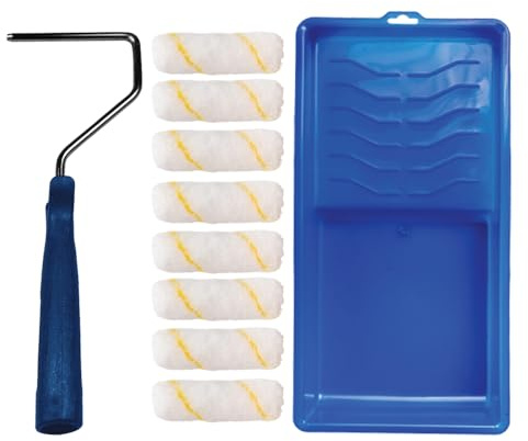 Pro Grade - Paint Roller Tool Kit - 10 Piece Painting Set - Mini Plastic Paint Tray Set, Mini Roller Frame,Microfiber Roller Covers