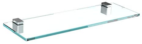 bijon Glasregal Glasablage Wandregal Glas Bad-Regal Glas Badezimmer Regal | Badablage Ablageregal - 8mm Hartglas, 50 x 12 cm, Klarglas + Halterung H - Edelstahl Optik
