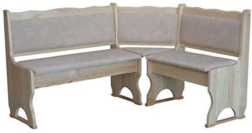 k koma Eckbank Unbehandelt mit Polsterung MASSIVHOLZ NEU - ÖKOLEDER BEIGE (100 x 140)