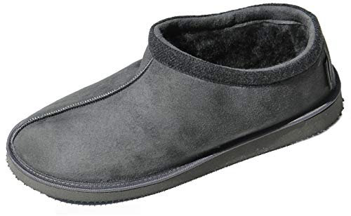 Hollert Herren Lammfell Hausschuhe Schäfer Jakob Halbschuhe Fellschuhe 100% Merino Schaffell atmungsaktiv warm Schuhgröße 45, Farbe Anthrazit