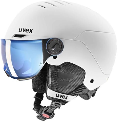 uvex Rocket jr Visor - robuster, optimal belüfteter Skihelm mit beschlagfreiem Visier für Kinder - White - Black matt - 54-58 cm
