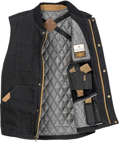 Legendary Whitetails Herren Concealed Carry Oberbekleidung, Segeltuch, Cross Trail Conceal CCW Holster, Outdoor, Jagd, Isolierte Freizeitweste Weste, Onyx, XL Tall
