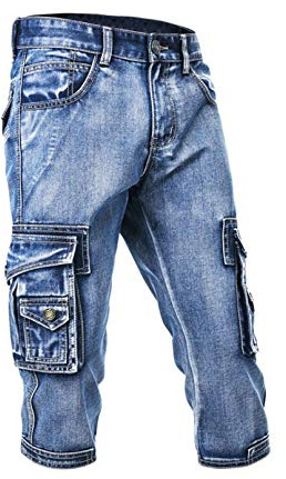 Idopy Short cargo 3/4 en denim pour homme avec plusieurs poches