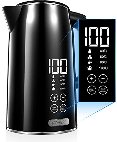 Fohere Bollitore Elettrico con Termostato Regolabile, 4 Temperature Preimpostate per Bollitore da Tè, Bollitore in Acciaio Inox 1,7L, con Funzione di Mantenimento Caldo per 4 Ore
