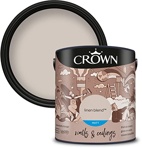 Crown WALLS & CEILINGS Light Beige Matt Emulsion Paint 2.5L | Rich velvety matt in Linen Blend. Covers beautifully. Ideal for bedrooms & living rooms. Low VOC, low odour, vegan