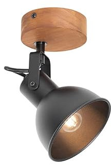 Qazqa - Industrial Spotlight Ceiling Black with Wood tiltable - Tommy- - Industrial - Suitable for LED E14 | 1 Way Light - Steel Surface-Mounted spotway Light - Suitable for Kitchen I Bedroom I