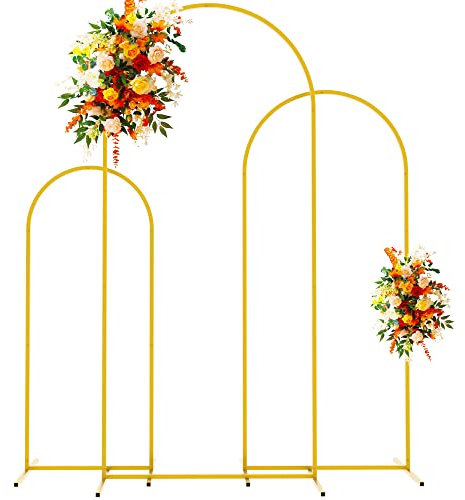 Putros - Set 3 archi metallici per sfondo di matrimoni, color oro (1,8 m / 1,5 m / 1,2 m), tubi quadrati, per feste di compleanno e cerimonie, decorazioni per interni ed esterni