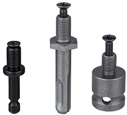 Mesee 3 Pieces Drill Chuck Adapter Connecting Rods 3/8-24UNF Thread Mount Chuck Converter Attachment Extensions Kit - 1/4 Quick Change Hex Shank + SDS Plus Shank + 1/2 Square Female Adaptor