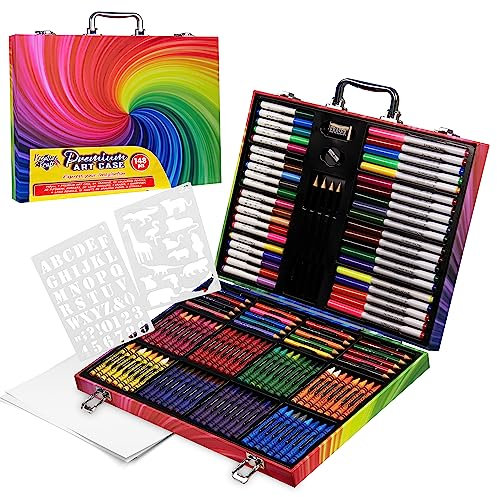 KreativeKraft Maletin Pinturas para Niños Rotuladores Lápices de Colores Bolígrafos Crayones Maletín Colores Set de Arte para Niños (Estuche de arte premium de 148 piezas)
