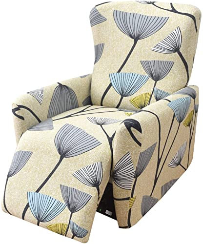 Yekuhe Sesselschoner für Relaxsessel 4-Teilig Alleine Waschen mit Seitentasche, Fernsehsessel Bezug Separat Gereinigt Stretch Husse Relaxsessel Sesselbezug mit Muster (Color : #41)
