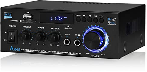 Bluetooth Amplifier 2.0-Channel Amplifier Stereo Receiver Car Amp MIC SD/USB Player FM Radio Karaoke for Home/Car Speaker